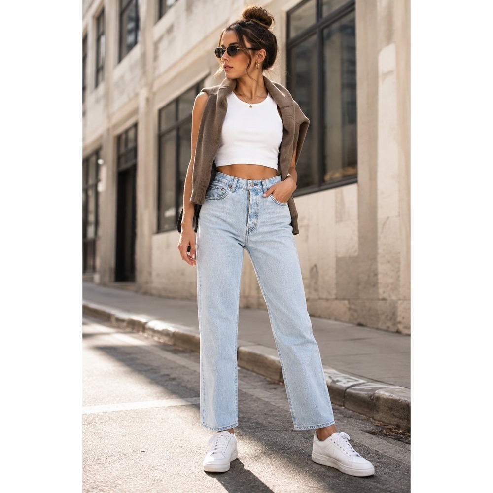 NWT Levi's Premium Ribcage Straight Ankle Jeans Women 28 Light Wash 28x27